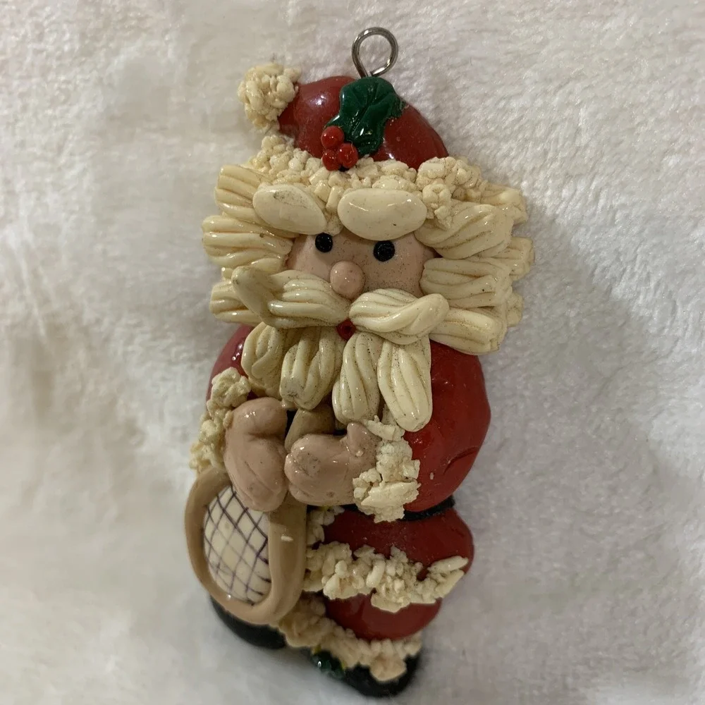 Vintage Glazed Dough Type Christmas Ornament Spaghetti Beard Tennis Player Santa